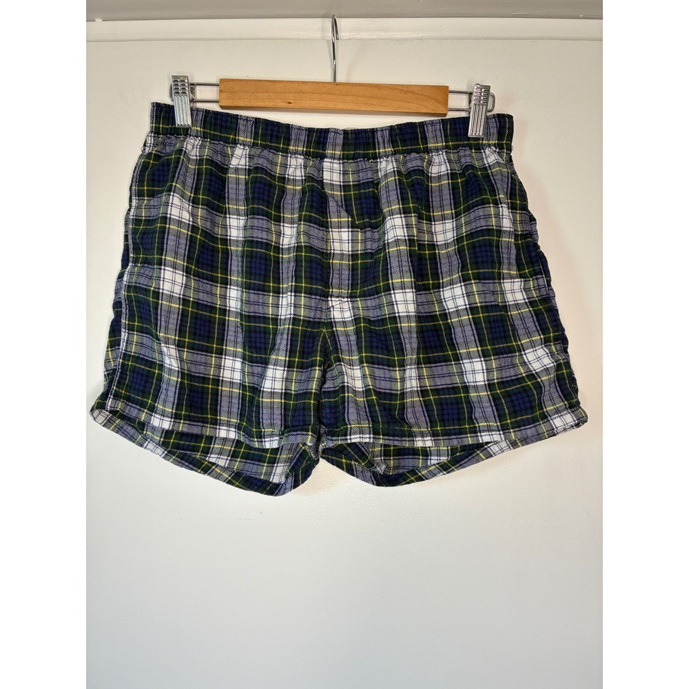J.Crew Sleep Shorts Mens Medium Blue Green Plaid Mercantile Cotton Flannel